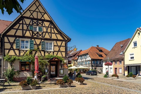 Half-timbered house in the old town centre of Endingen am Kaiserstuhl, Baden-Württemberg, Germany