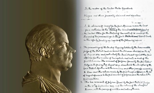Portrait after a medal of John Quincy Adams, 6th president of the United States, his request for
