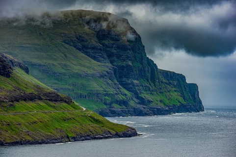 Steep cliffs in Gjogv, Streymoy, Faroe islands, Denmark