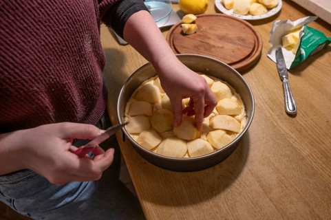Preparation for baking an apple pie, Bavaria, Germany