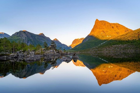 Picturesque mountain landscape with Innerdalstårnet peak in the Innerdalen high valley, mountain