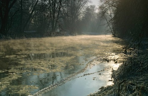 Germany, Greiz, Thuringia, Weiße Elster, ice, flowing water, ice, landscape, river, drift ice,