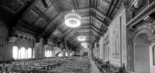 Ballroom, Wartburg, castle in the Thuringian Forest, UNESCO World Heritage, interior photo, b/w