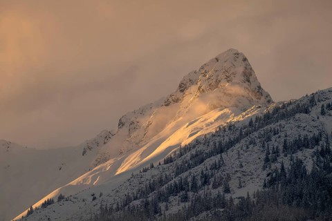 Fiechter-Spitz in winter, evening mood, seen from Schwaz, Fiechter-Spitz, Karwendel Mountains,