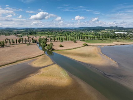 Aerial view of western Lake Constance with the Radolfzell Aachen estuary and the Mooser Damm,