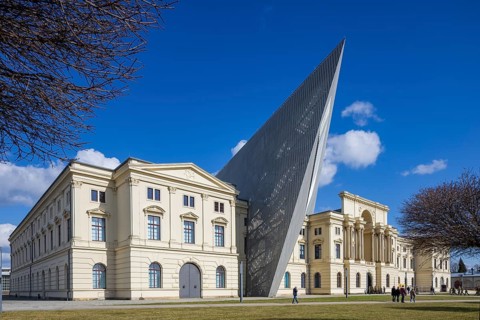 The museum was rebuilt according to plans by Daniel Libeskind. In the form of a wedge, the British