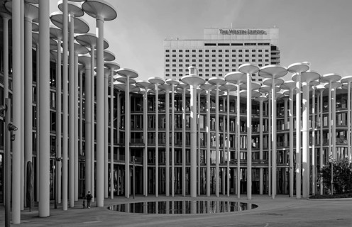 Säulengarten, SAB Forum, Neubau Sächsische Aufbaubank, Leipzig, Saxony, Germany