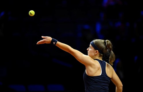 Action Serve Karolina Muchova (CZE) Women's Porsche Tennis Grand Prix Porsche Arena, Stuttgart,