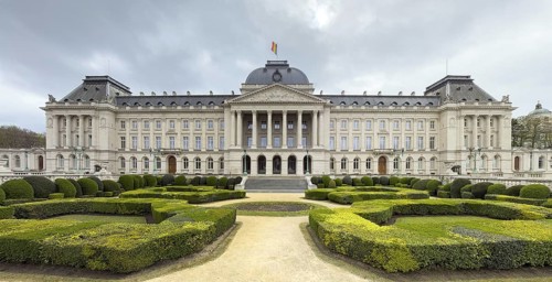 Royal Palace (Palais Royal) with symmetrical gardens and boxwood parterre in the foreground,