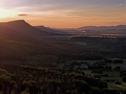 Evening atmosphere over the foothills of the Heuscheuer Mountains. The Heuscheuergebirge National