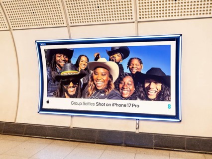 Advertising poster for Group Selfies Shot on iPhone 17 Pro, Transport for London (TfL) underground