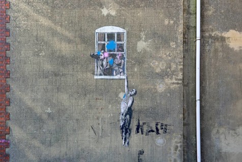 'Well Hung Lover' Frogmore Street, city centre of Bristol, England, UK partially defaced artwork by