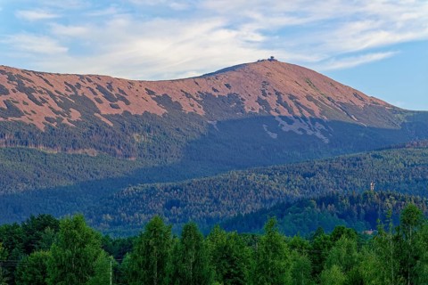 North side of the ridge of the Krkonoše Mountains with the Snežka, Sniezka, highest mountain in the