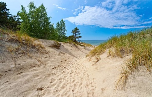 Beach access through the hiking dune in the Slowinski National Park, Slowinski Park Narodowy,