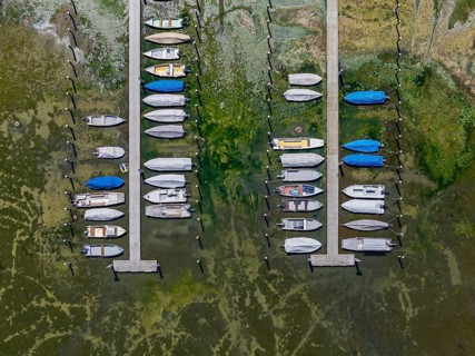Drought on Lake Constance. The marina of Mannenbach-Salenstein in the canton of Thurgau is almost