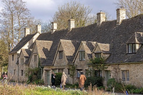Houses, Arlington Row, Cotswold Stone, Bibury, The Cotswolds, England, Great Britain