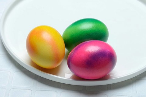 Coloured eggs on a plate, Easter