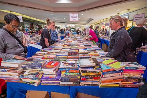 Livonia, Michigan - Bookstock, an annual used book sale, stretches throughout the Laurel Park Place