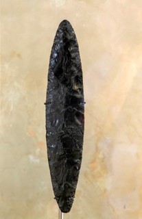 Obsidian ceremonial knife blade offering, from El Tigre Itzamkanac, Mayan archaeological museum,