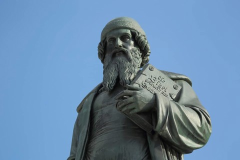 Monument to Johannes Gutenberg with Bible, sculpture, inscription, cutout, letterpress, Mainz,