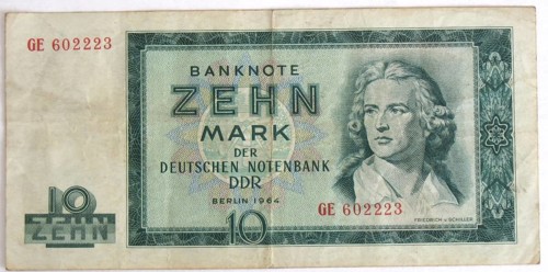 Banknote, banknote, 10 Deutsche Mark, 1964, GDR, reproduction of a historical banknote