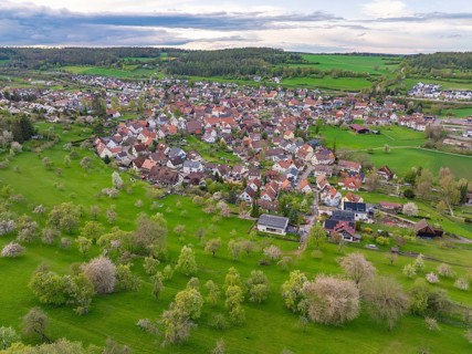 Extensive orchards and a village in a green, natural setting, Ostelsheim, Calw district, Germany