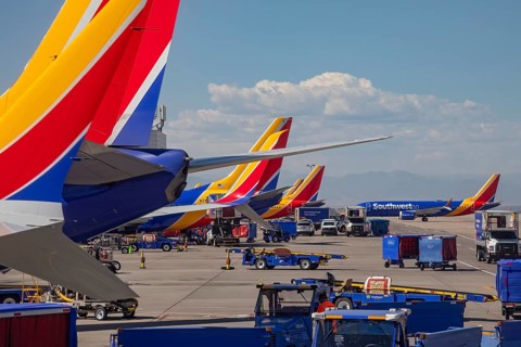 Denver, Colorado, Southwest Airlines planes on the ground at Denver International Airport (DEN)