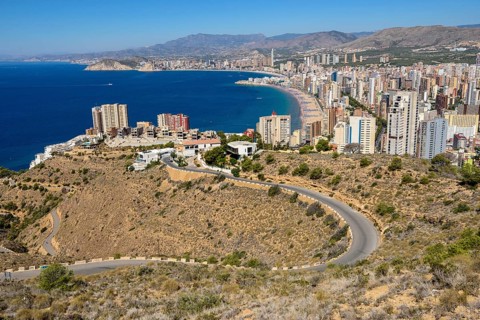 View from the cross of Benidorm of the city, Benidorm, Sierra Helada, Costa Blanca, Spain