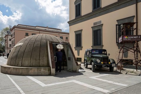 Old bunker, entrance to the Bunk'Art 2 museum, city centre, Tirana, Albania