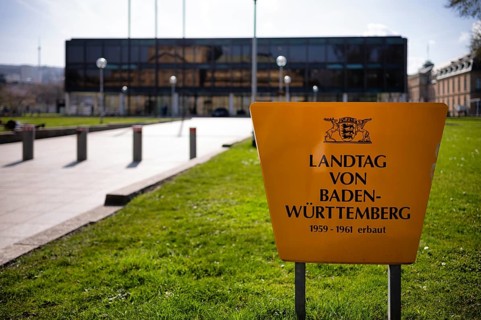 Sign, Baden-Württemberg state parliament building, Stuttgart, Baden-Württemberg, Germany