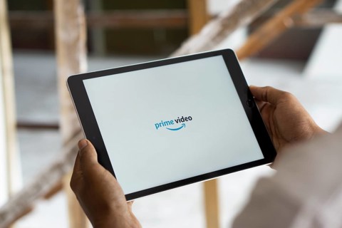 Amazon prime video logo is displayed on iPad.