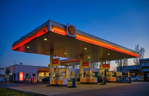 SHELL gas station, blue hour, Fellbach, Baden-Württemberg, Germany