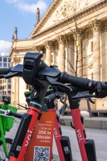Electric scooters parked at the Gendarmenmarkt in Mitte, Berlin, Germany