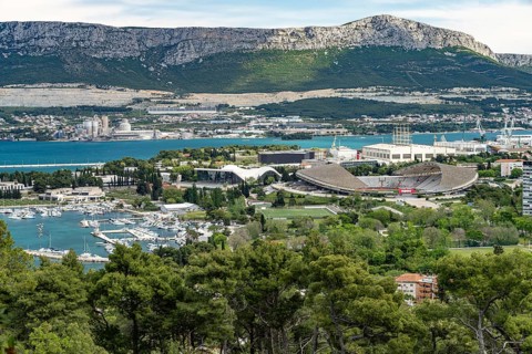 View from Marjan to the Poljud stadium and marina in Split, Croatia