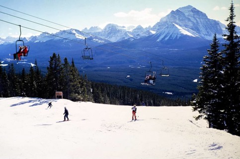 Skiing at Lake Louise Ski Resort, Banff National Park, Alberta, Rocky Mountains, Canada in 1981