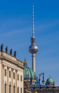 Unter den Linden, view of the Deutsches Museum and the Fernsheturm, Berlin, Germany