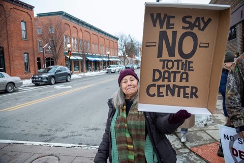 Saline, Michigan USA - 1 December 2025 - Rural Michigan residents rally against the $7 billion