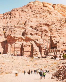 Panoramic view of Petra Royal Tombs including Urn Tomb, Silk Tomb, Corinthian Tomb and Palace Tomb