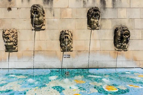 Fountain in front of Notre-Dame de Luxembourg Cathedral, Luxembourg City, Luxembourg, Luxembourg