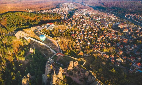 Aerial view from above to the city of Belogradchick and its fortress