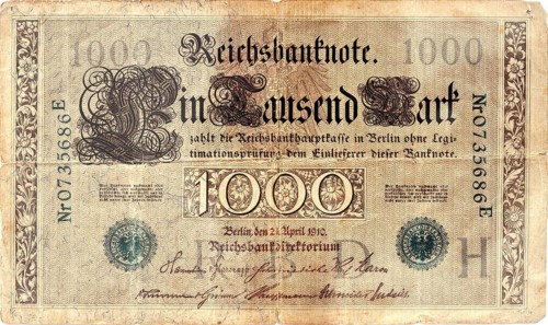 Banknote, banknote, 1000 Mark, 1910, Germany, reproduction of a historical banknote