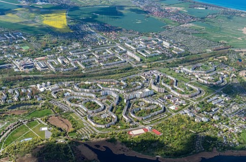 Aerial view, Groß Klein, Lichtenhagen, settlement, housing estate, slab, Plattenbau, Rostock,