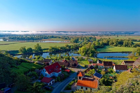 The town of Stützkow and the countryside on the Oder in the Lower Oder Valley National Park in the