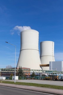 2 cooling towers at Lippendorf power plant, Leipzig district, Saxony, Germany
