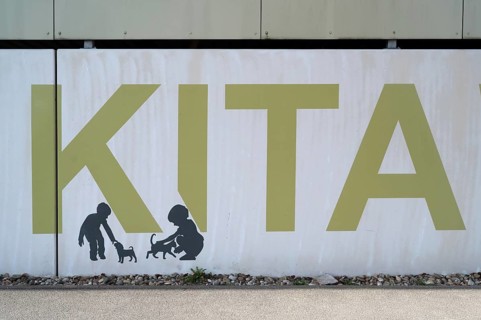 Figurative silhouettes on a wall of a Johanniter day care centre, Wendelstein, Middle Franconia,