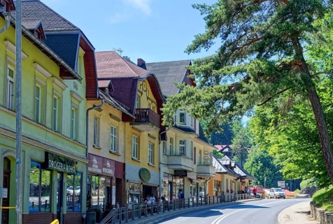 View of Szklarska Poreba, Szklarska Poreba, in the Karkonosze Mountains. The city is a center of