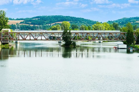 The old railway bridge being converted into the Fiesta Bridge over the Váh River, Capital of