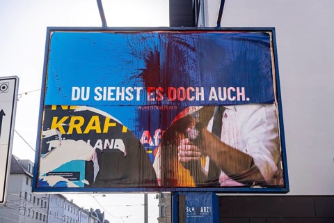 2026 state election in Baden-Württemberg. Election advertising in the city center of Stuttgart.