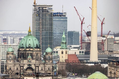 City view of Berlin. View of the capital from the observation deck in K o l l h o f f t o w e r.