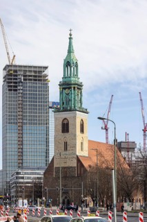 View of St. Mary's Church and The Berlinian construction site. When completed, the tower should be